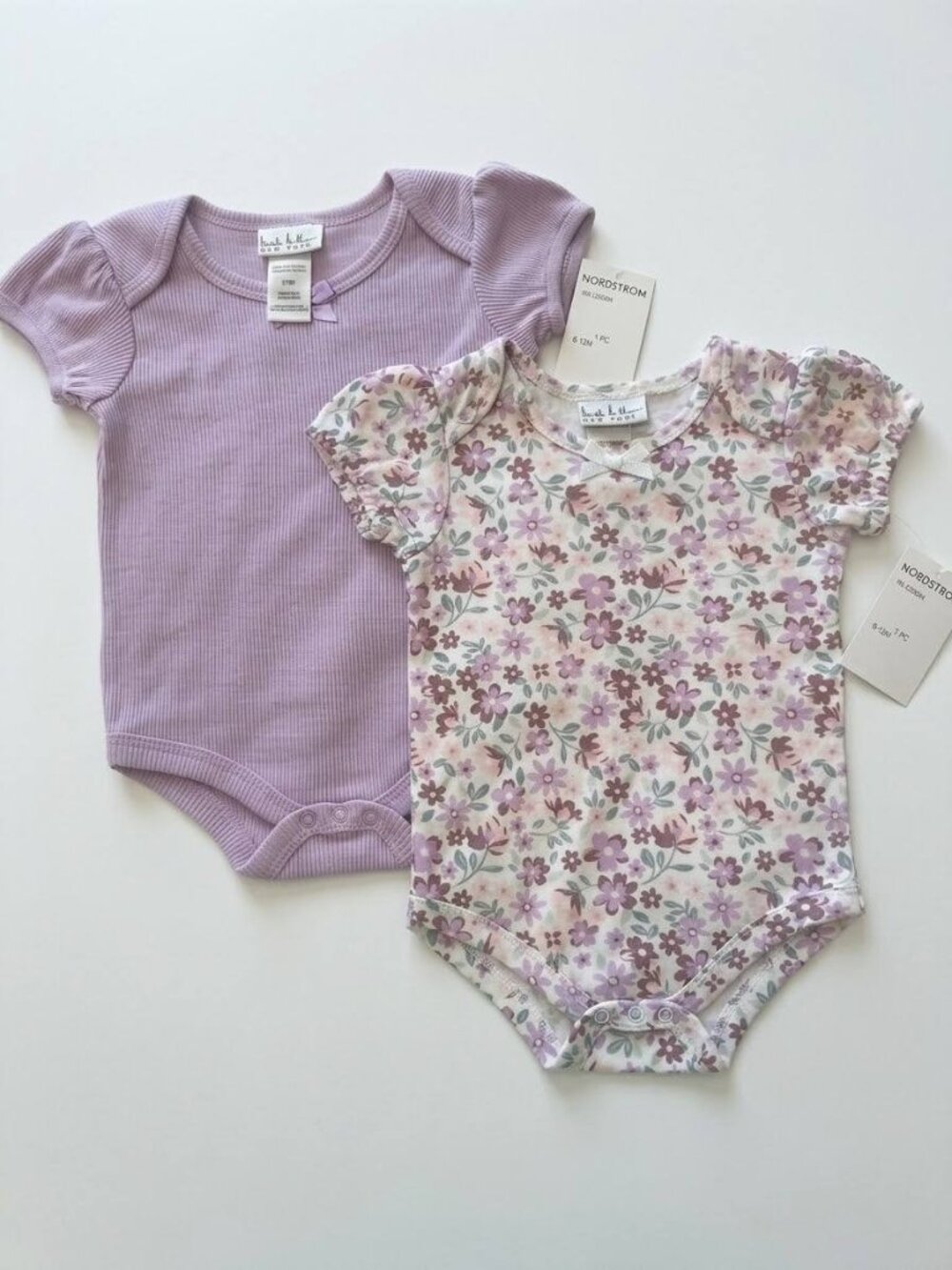 Little Me Baby Girl 6-12M 2 Pack Bodysuits Lavender Purple Floral NWT